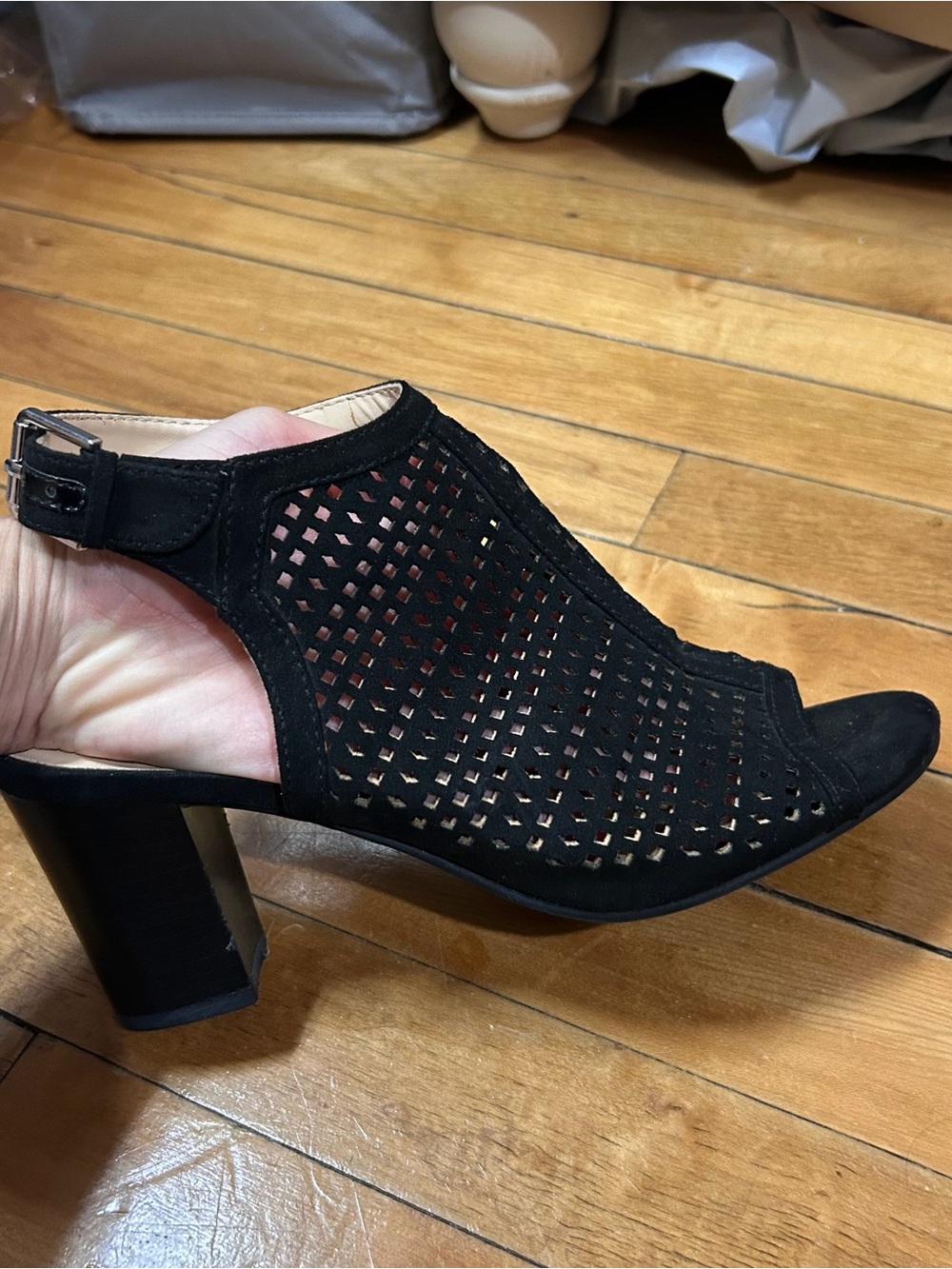Unisa Black Perforated Block Heel Sandal